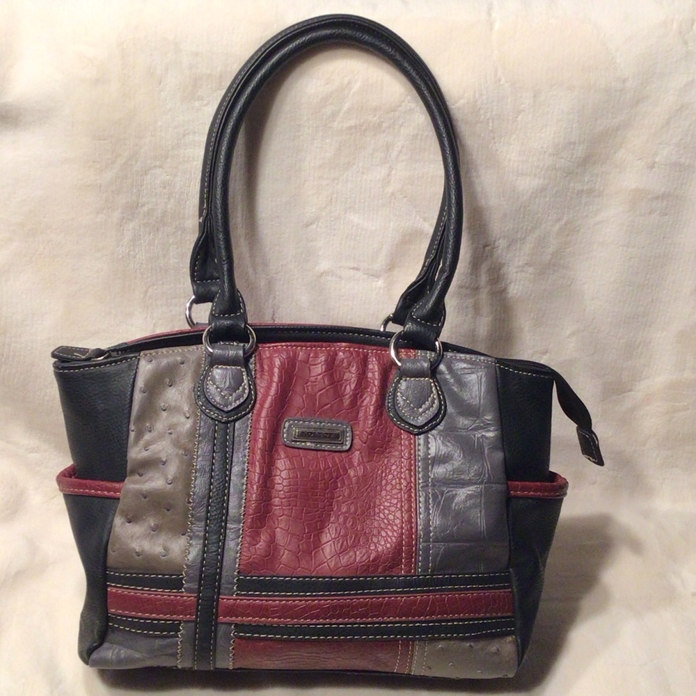 Koltov Chic Patchwork Shoulder Bag - Black, Red, Gray